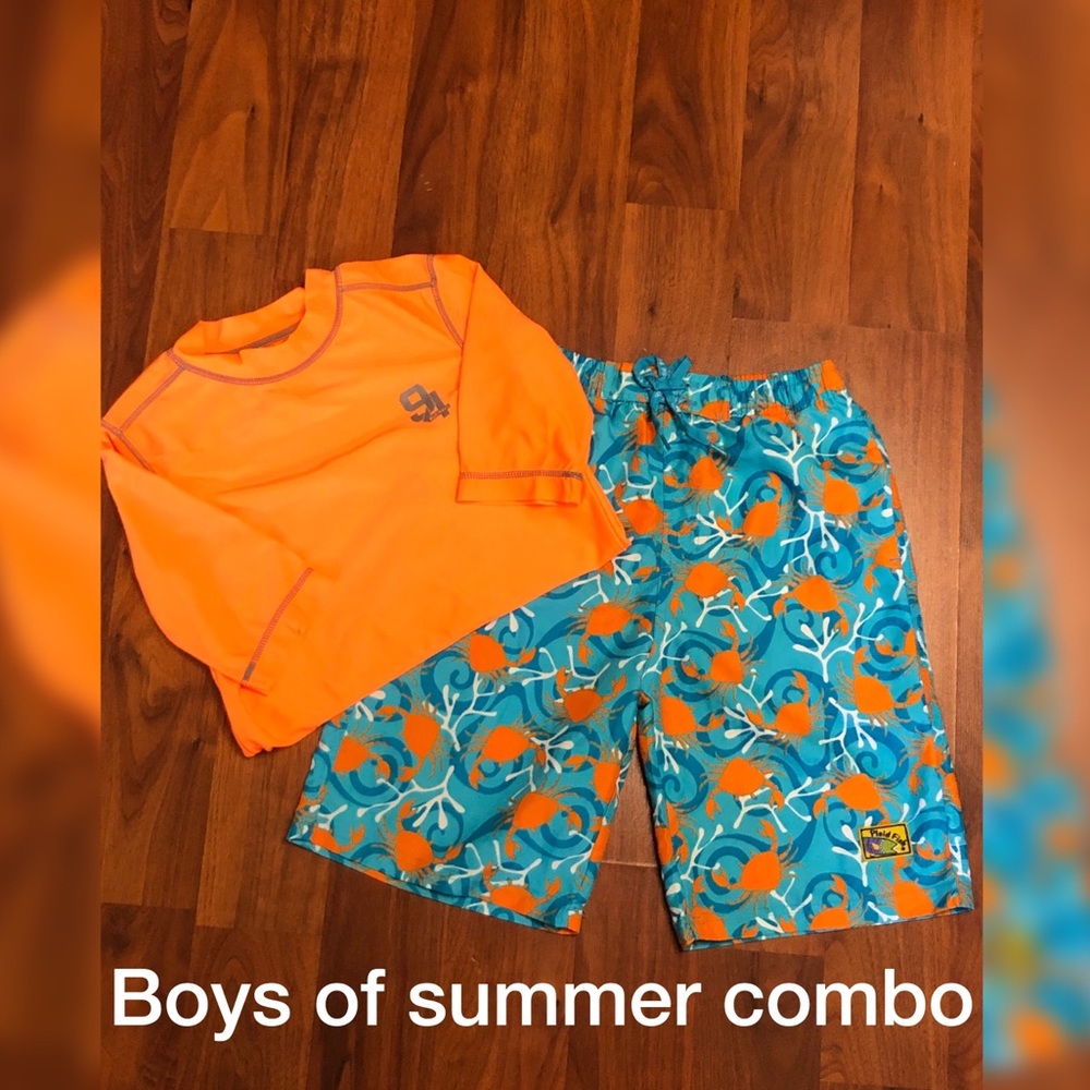 Summer swim trunks size 7 & rash guard size 8 NWOT